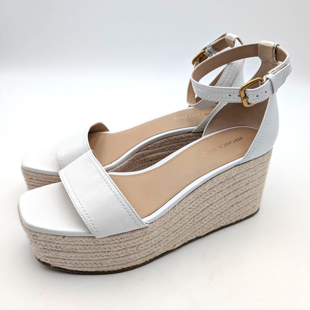 Veronica Beard Gianna Platform Wedge Sandals Women's Off White Size US9.5M EU40